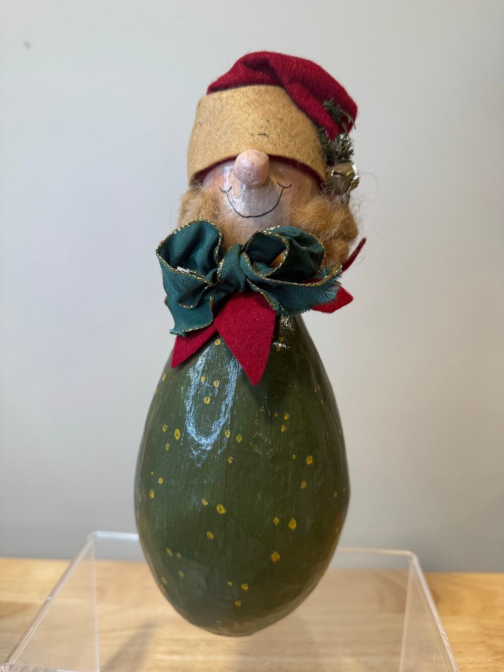 Vintage Hand-Painted Folk Art Christmas Gourd Figurine JL